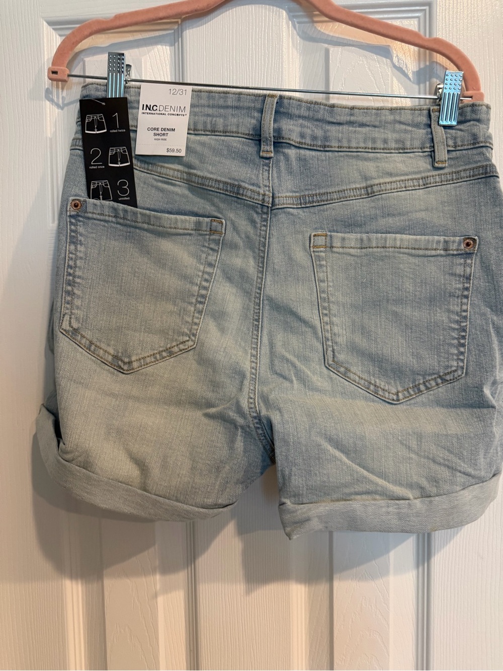 INC International Concepts Light Blue Denim Roll-Hem Shorts - Picture 6 of 8